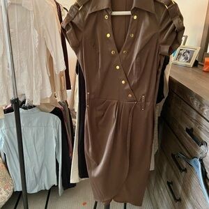 Cache size 6 belted silky brown/gold dress